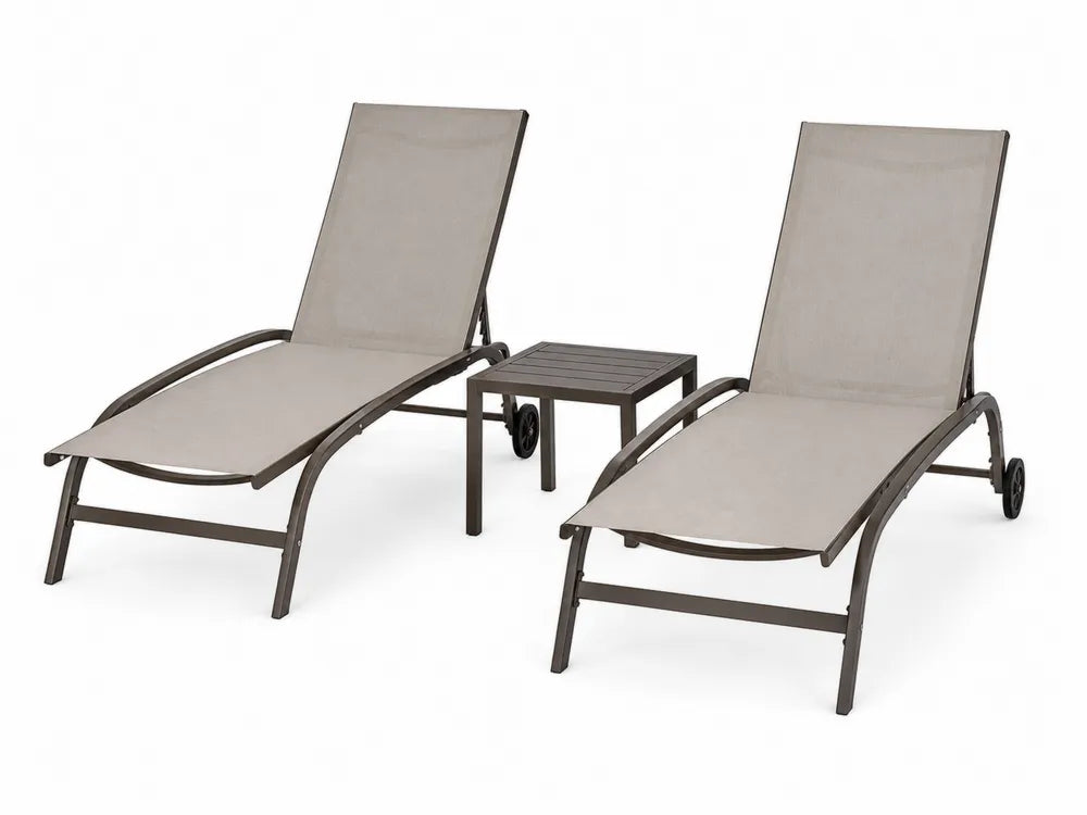 Ensemble de chaises longues en acier et textilène beige