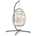 Chaise suspendue en résine avec coussin écru et structure en acier