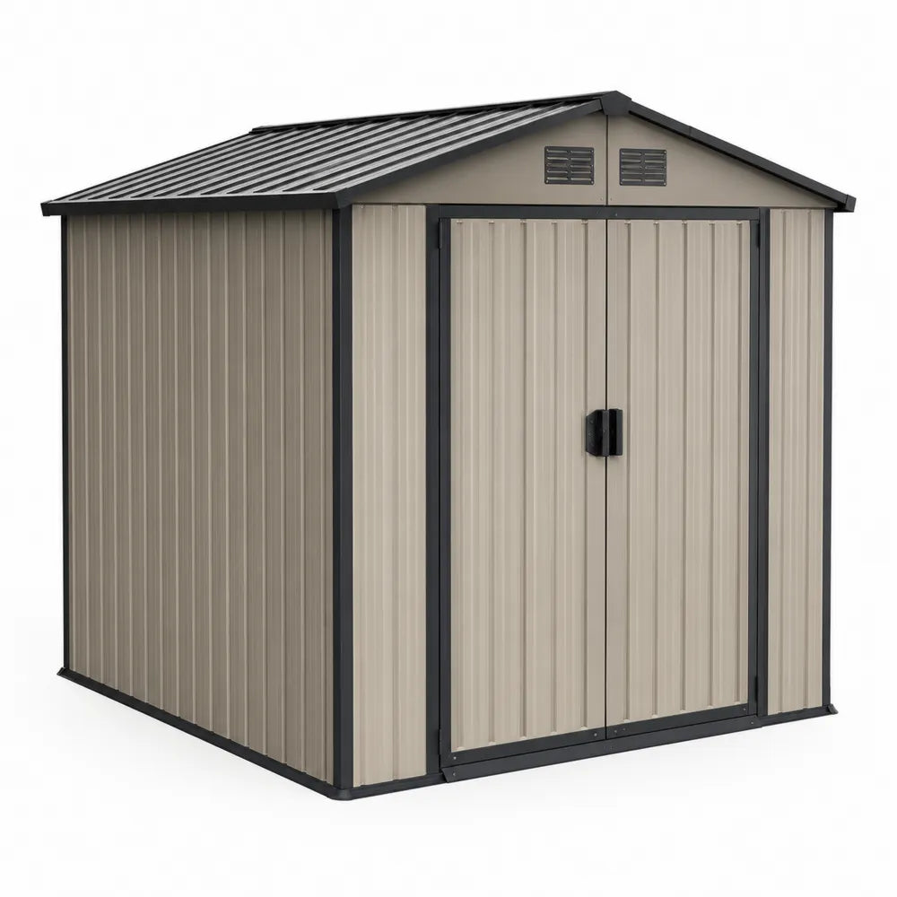 Abri de jardin en acier galvanisé beige avec ventilation
