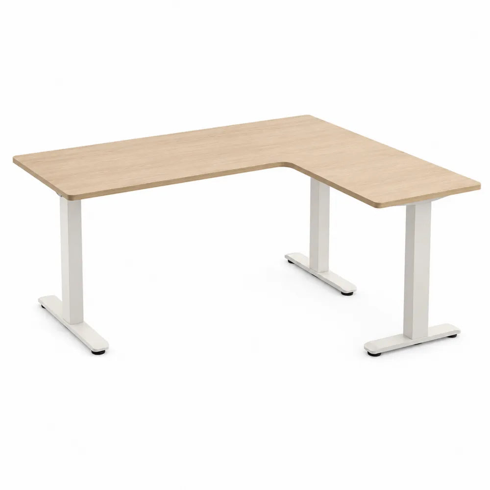 Bureau d'Angle en Bois Mélaminé et Métal Blanc 160x120x75 cm