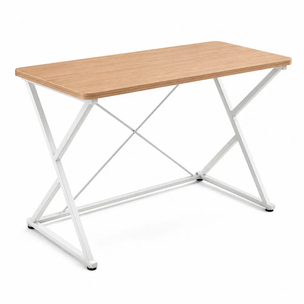 Bureau rectangulaire en bois et métal blanc 120x60x75cm