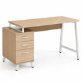 Bureau en bois chêne clair avec 3 tiroirs et cadre métallique blanc 120 cm