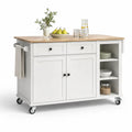 Chariot de cuisine en bois et MDF blanc avec roulettes