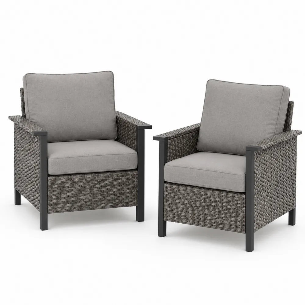 Paire de fauteuils en osier gris avec coussins en polyester