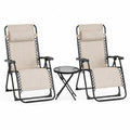 Ensemble de 2 chaises longues pliantes et table en acier et textilène beige