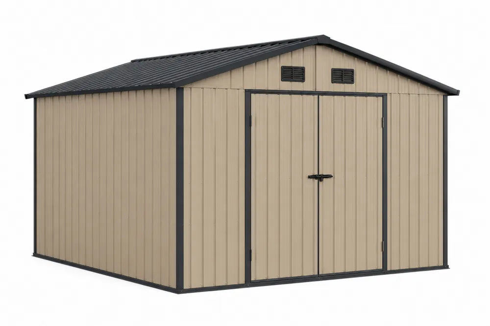 Abri de jardin en métal beige 3x2m avec toit en pente