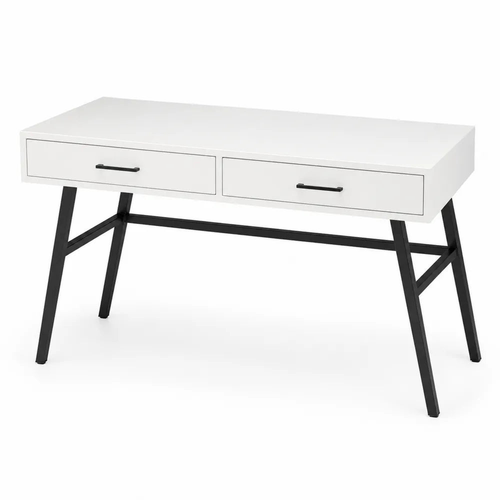 Bureau en bois MDF blanc avec pieds en métal noir 120 cm