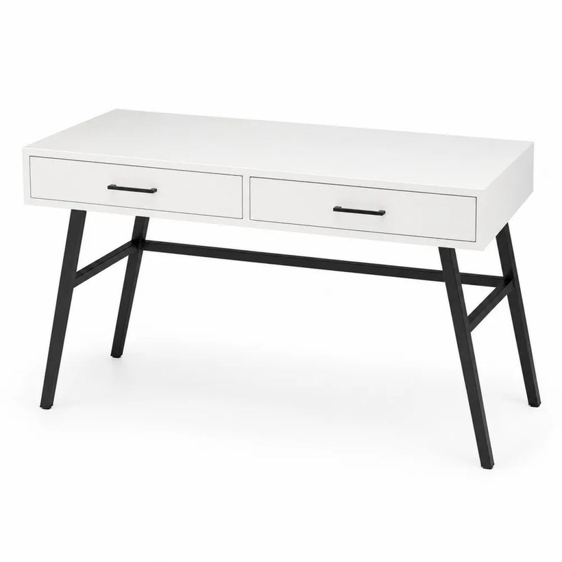 Bureau en bois MDF blanc avec pieds en métal noir 120 cm