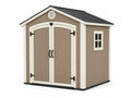 Abri de jardin en plastique 130x192x209 cm marron et beige avec toit pentu et fenêtre