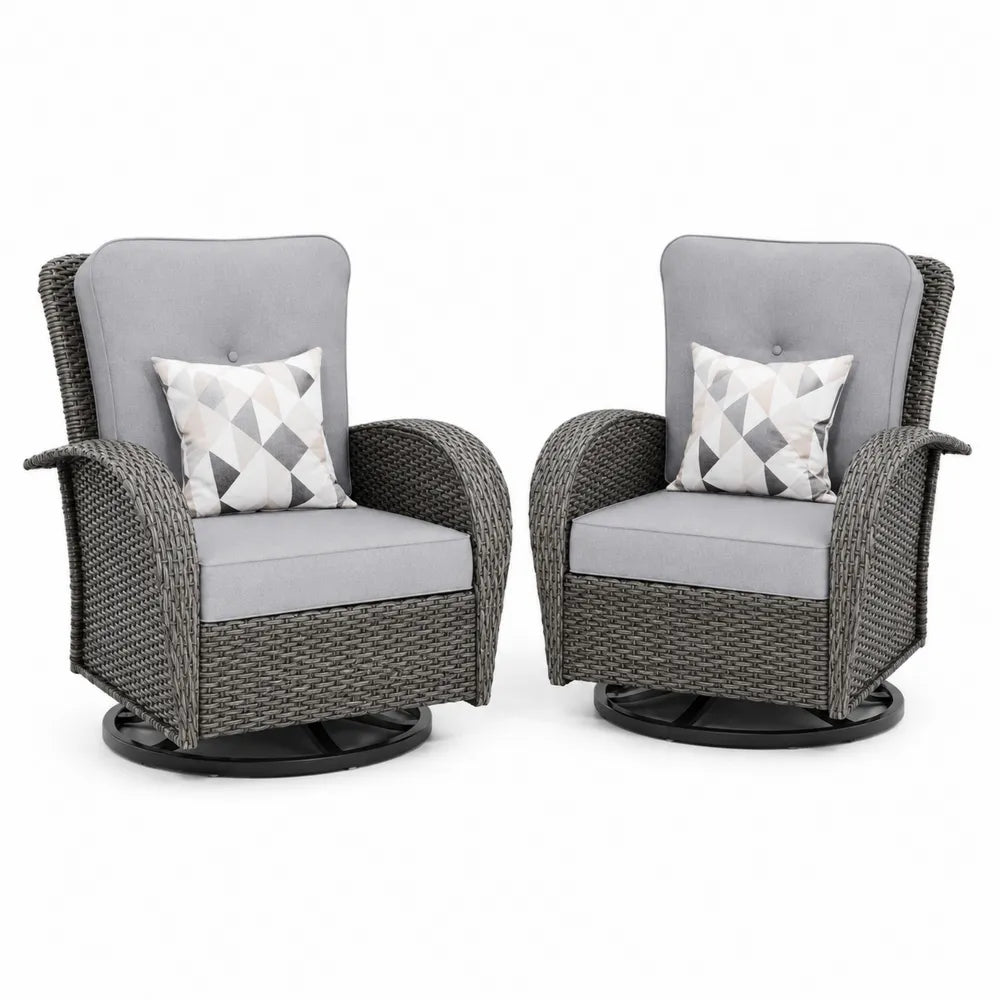 Ensemble de 2 fauteuils pivotants en rotin synthétique avec coussins