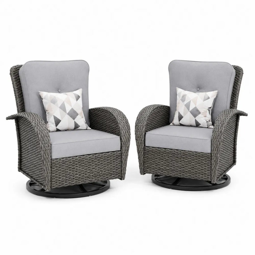 Ensemble de 2 fauteuils pivotants en rotin synthétique avec coussins